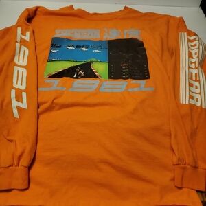 1981 Fashion Nova Orange Graphic Top Gear Long Sleeve Retro Men's T-Shirt Size L